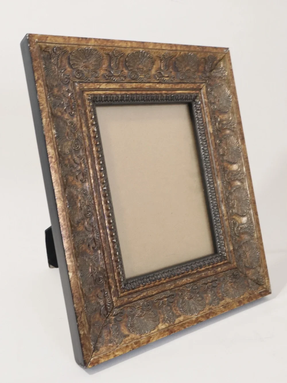 Ornate Antique Style Bronze Gold-toned Photo Frame Baroque embossed shell 9x11
